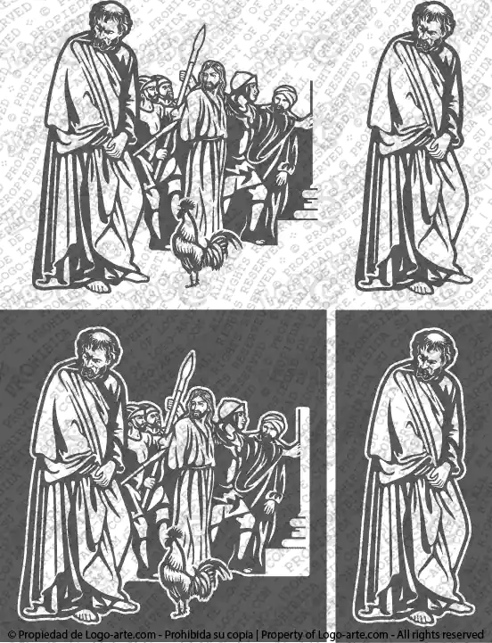 Immagini vettoriali della 4ª stazione della Via Crucis biblica (Pietro rinnega Gesù) disponibili per il download.