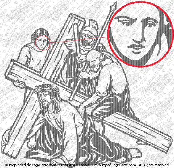 Imagem vetorial da terceira estação da Via Sacra tradicional: Jesus cai pela primeira vez.