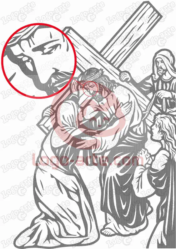 Imagem vetorial da quarta estação da Via Sacra tradicional: Jesus encontra a sua Mãe.