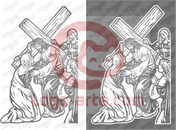 Imagens vetoriais da estação 4 da Via Sacra tradicional disponíveis para descarregar.