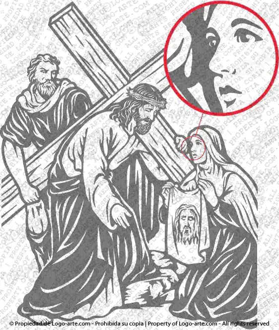 Immagine vettoriale di Veronica asciuga il volto di Gesù, per plotter da taglio.