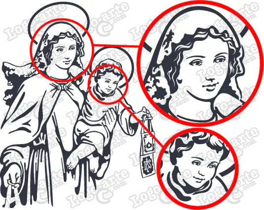 Madonna del Carmelo vettorializzata per il taglio su plotter con dettagli ingranditi.