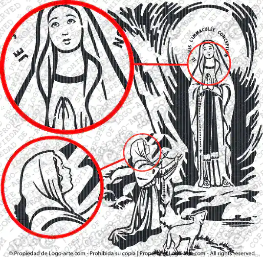 Arte vectorial de la Virgen de Lourdes para cortar en plotter o grabado.