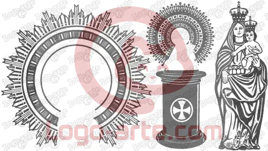 The image of Our Lady of the Pillar is vectorized in separate parts so you can use only the ones you want.