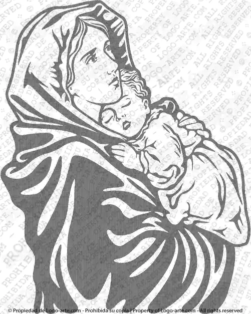 Immagine vettoriale della Vergine Maria con in braccio Gesù Bambino.