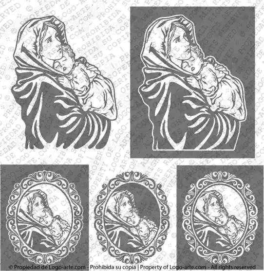 Immagini vettoriali della Vergine Maria con Gesù Bambino disponibili per il download e il taglio.