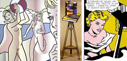 Nudes with beach ball, Gold fish bowl on table y Girl at piano, de Roy Lichtenstein
