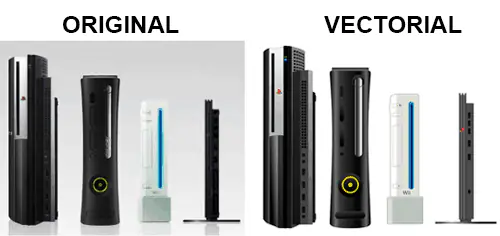 Comparativa de consolas de videojuegos original y vectorial.