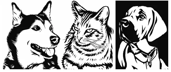 Imágenes vectorizadas creadas a partir de fotos de mascotas.