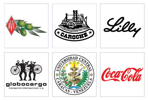 Muestras de logotipos profesionales vectorizados: Aceites Avi, Caroche, Lilly, Coca-Cola.