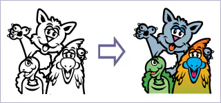 Aplicación de color a dibujos técnicos o logotipos en blanco y negro.