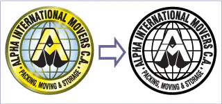 Conversión de logotipo de color a blanco y negro mediante vectorización.