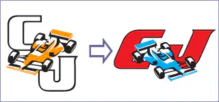 Modificación estructural y cromática de una marca mediante vectores.