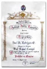 Diploma de Bachiller del Instituto Nueva Esparta - Caracas.