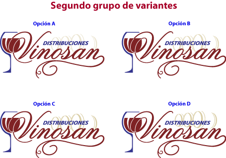 Segundo grupo de variantes del logotipo "Vinosan" aplicando las sugerencias del cliente.