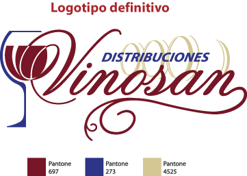 Diseño definitivo del logotipo "Vinosan" con indicación de sus colores Pantone.