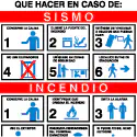 Cartel informativo para sismo o incendio. Gráficos de protocolos de seguridad ante emergencias.